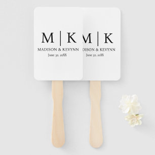 Éventail Mariage monogramme noir et blanc minimaliste et él