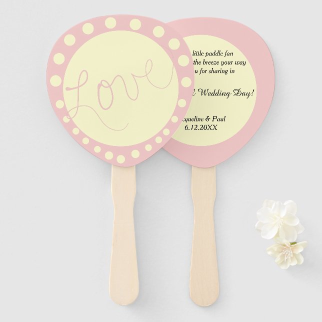Éventail Mariage Rose Pois de crème personnalisée (Devant et derrière)