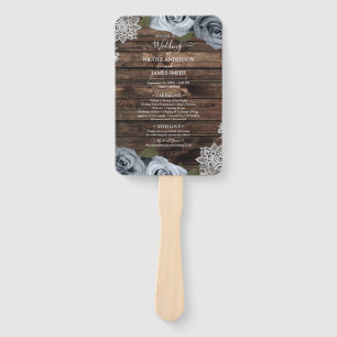 Éventail Mariage Rustique en Bois avec Roses Florales Bleu