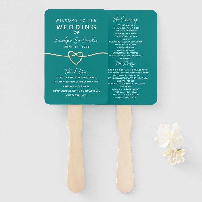 Éventail Mariage sarcelle (Devant et derrière)
