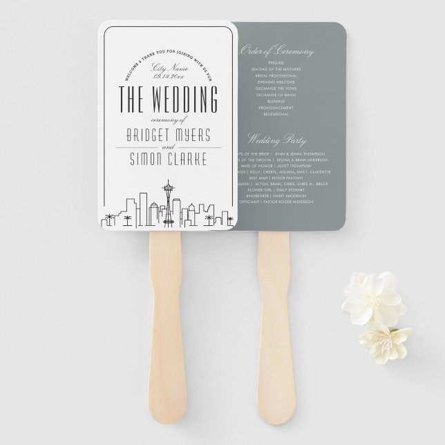 Éventail Mariage Seattle | Ventilateur main du programme de (Devant et derrière)