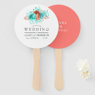 Éventail Mariage tropical turquoise et corail Favoriser