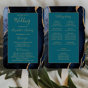 Éventail Marine Blue Gold Agate Programme de mariage Turquo