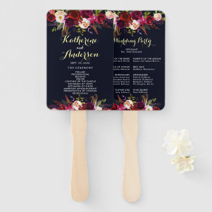 Éventail Marine Burgundy Marsala Boho Programme de mariage 