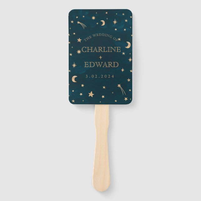 Éventail Marine Whimsical Gold Stars Moon Programmes Mariag (Devant)