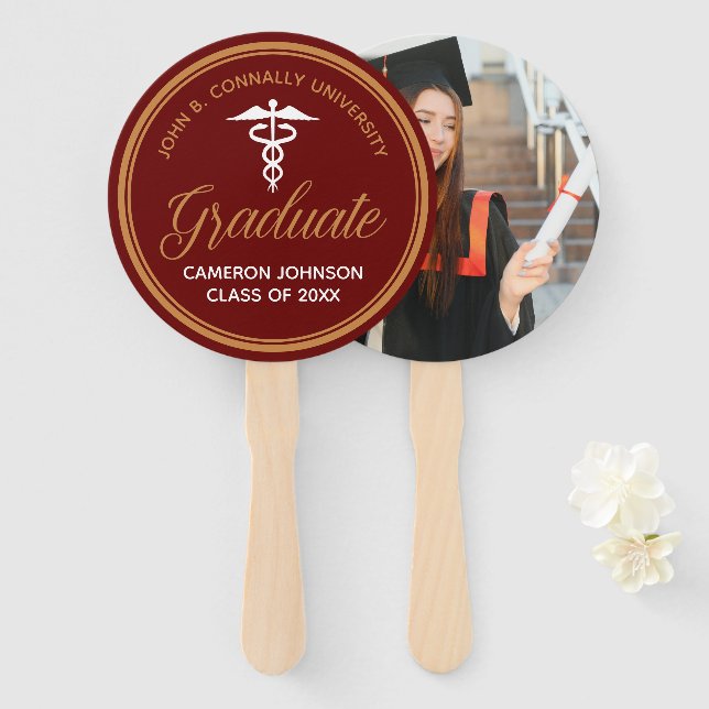 Éventail Maroon Gold Médicale School Graduation Photo (Devant et derrière)