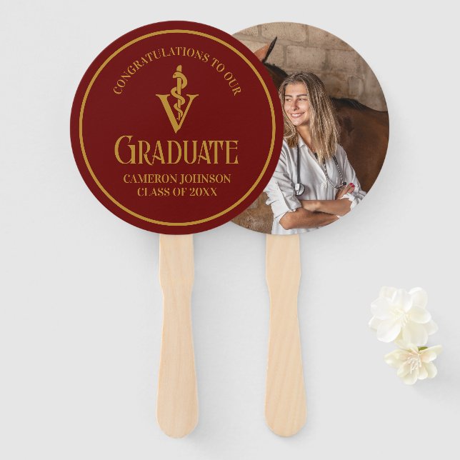 Éventail Maroon Gold Vétérinaire de l'école de la partie de (Devant et derrière)