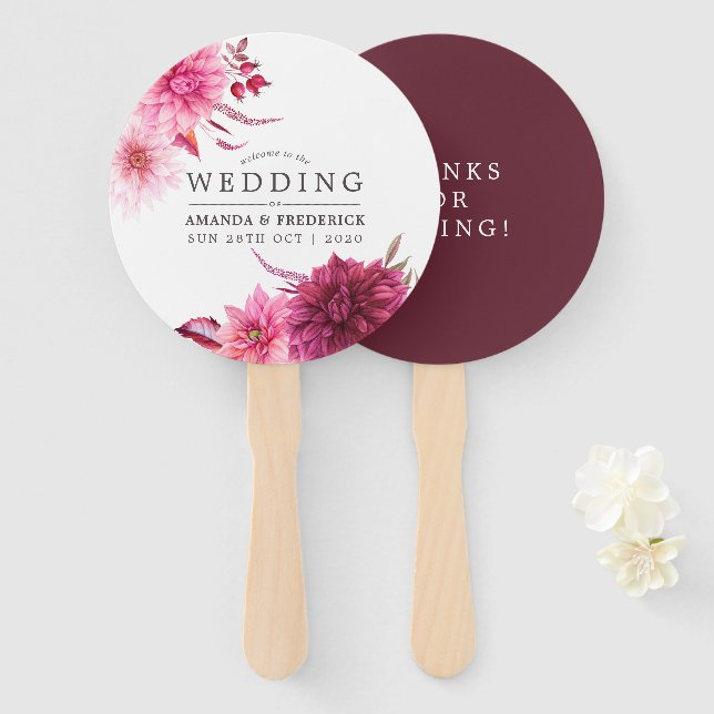 Éventail Marsala - Bourgogne et Blush Mariage d'automne Fav (Devant et derrière)