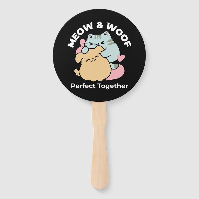Éventail Meow & Woof Perfect Together - Cute Cat and Dog (Devant)