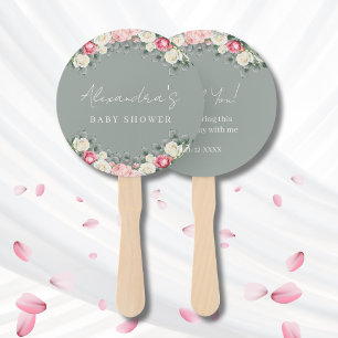 Éventail Merci de Baby shower Vintage de Roses Sage Green