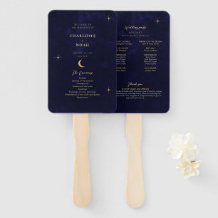 Éventail Midnight Blue Gold Moon Stars Programme de mariage
