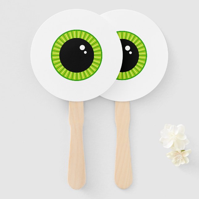 Éventail Mignonne Eyeball Vert Funny (Devant et derrière)