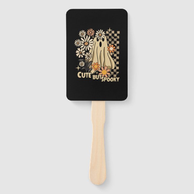 Éventail Mignonne mais Éffrayante Fleur Halloween chèque Fa (Devant)