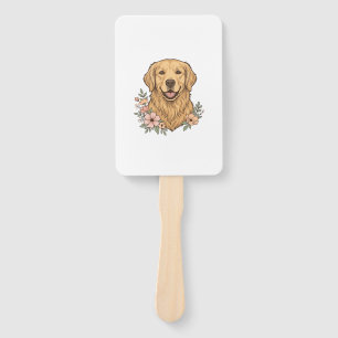 Éventail Modèle de gravure vintage floral Golden Retriever_