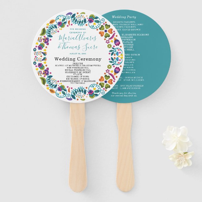 Éventail Modèle floral Programme de mariage mexicain (Devant et derrière)