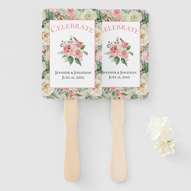 Éventail Modèle floral traditionnel en Mariage rose et bron (Devant et derrière)