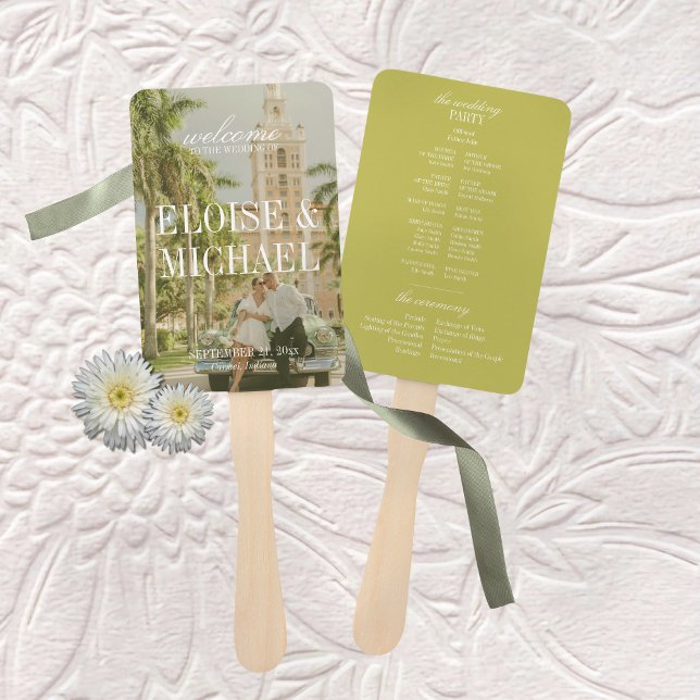 Éventail Modern Chartreuse Script Wedding Ceremony Program (Modern Chartreuse Script Wedding Ceremony Program Hand Fan)