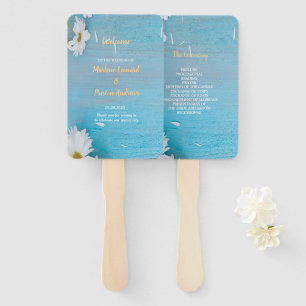 Éventail Moderne élégant chic blanc floral avec bleu
