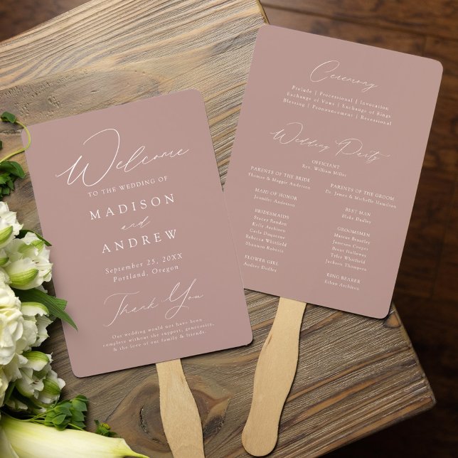 Éventail Moderne Elegant Dusty Rose Wedding Programme (Créateur téléchargé)