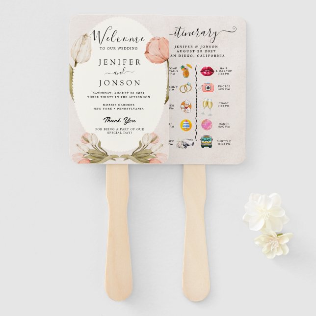 Éventail Moderne Nautique | Programme de mariage floral éve (Devant et derrière)