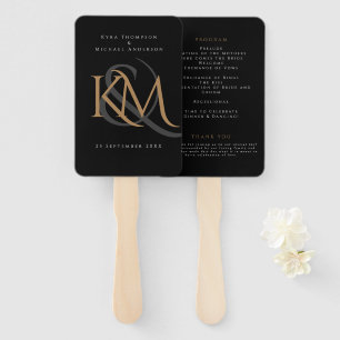 Éventail Monogramme Black Gold Moderne Programme de mariage