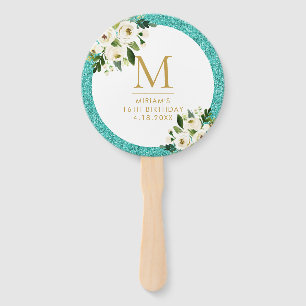 Éventail Monogramme floral gris turquoise Turquoise de Part