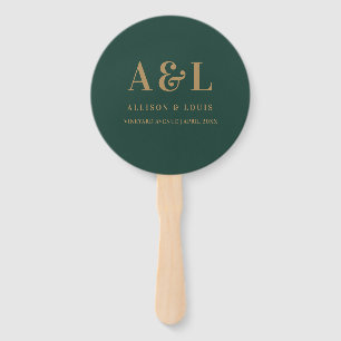 Éventail Monogramme minimaliste mariage Emerald Green Gold