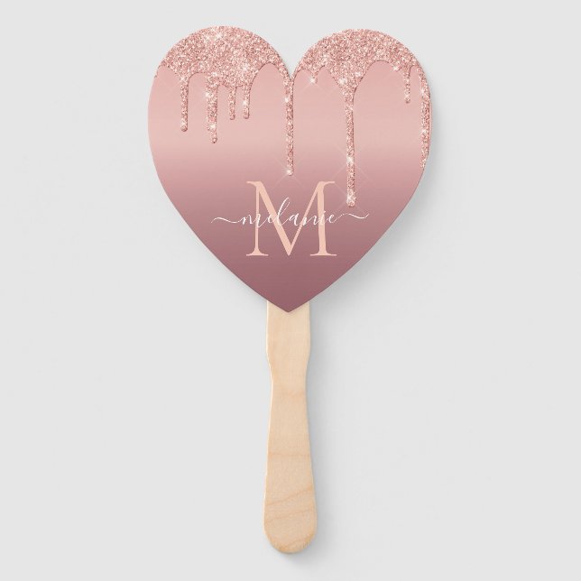 Éventail Monogramme Nom Rose Gold Blush Party Fan à main (Dos)