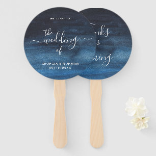 Éventail Moody Dark Watercolor Mariage bleu marine