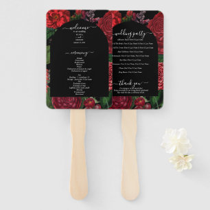 Éventail Moody Florals Black Burgundy Wedding Programme
