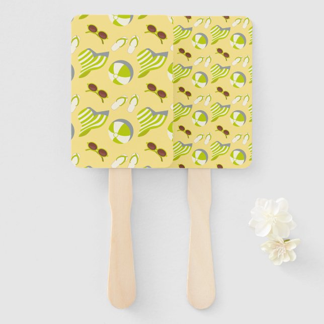 Éventail Motif de plage avec lunettes de soleil et casquett (Devant et derrière)