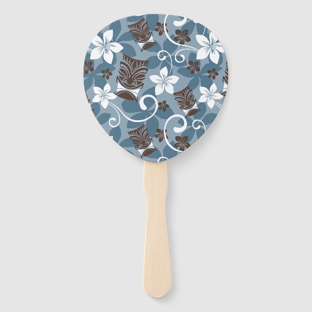 ÉVENTAIL MOTIF LUAU TIKI (BLEU) (Devant)