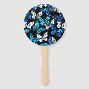 Éventail Motif sans couleur foncée avec papillons bleus Mor