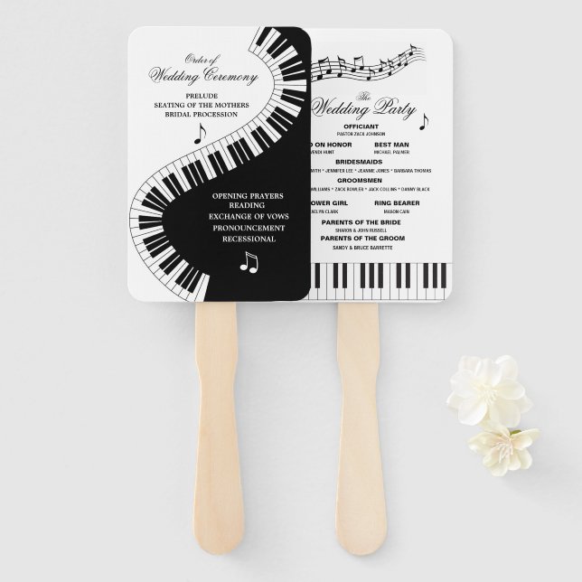 Éventail Musiciens créatifs Piano Keys Programme de mariage (Devant et derrière)