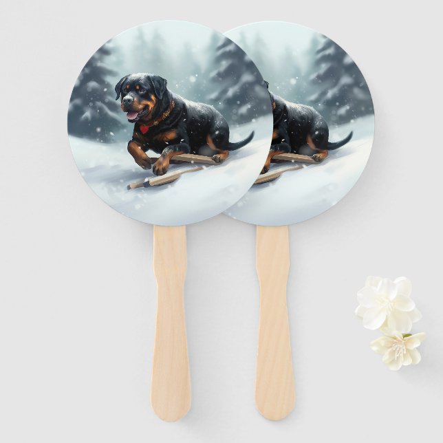 Éventail Neige de Noël Rottweiler hiver Oreiller (Devant et derrière)