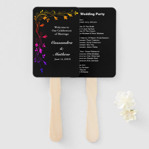Éventail Neon Floral Vines Black Bkgd Wedding Party Liste