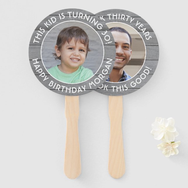 Éventail N'IMPORTE QUEL Anniversaire 2 Photos Simple Gris F (Devant et derrière)