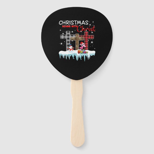 Éventail Noël commence avec le Flamant rose d'amour du Chri (Devant)