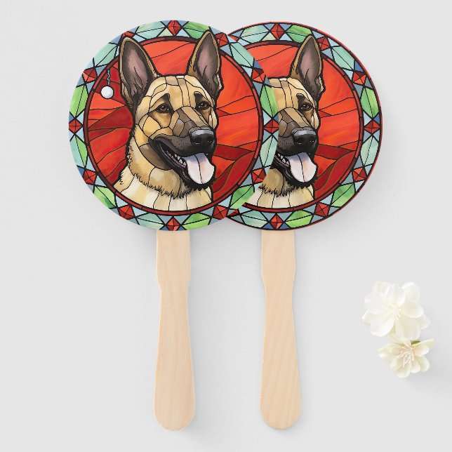 Éventail Noël Malinois Belge en Verre (Devant et derrière)