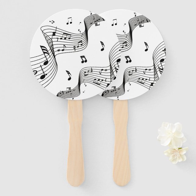 Éventail Notes musicales sur le blanc (Devant et derrière)