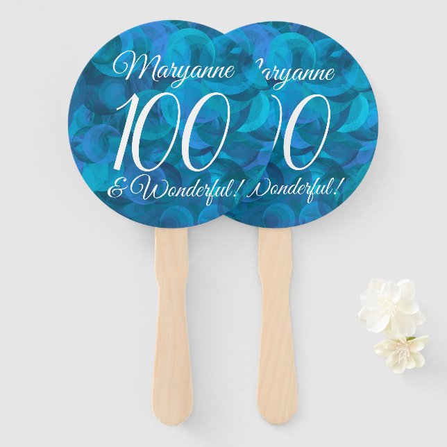 Éventail Ocean Blue 100 et merveilleuse fête d'anniversaire (Devant et derrière)