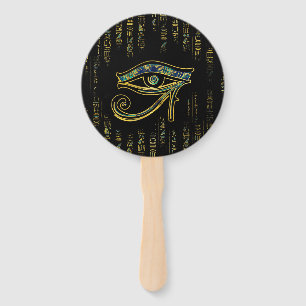 Éventail Oeil égyptien de Horus sur les hiéroglyphes et l