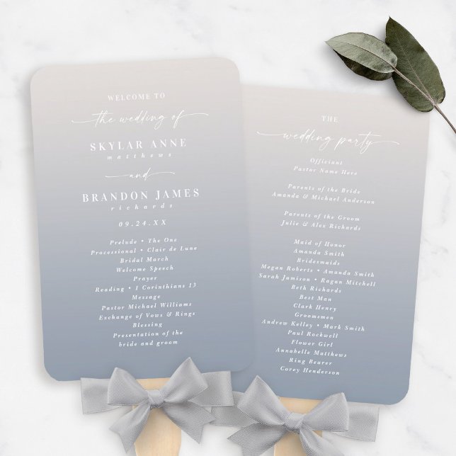 Éventail Ombre Ivory & Dusty Blue Mariage Ceremony Programm (Créateur téléchargé)