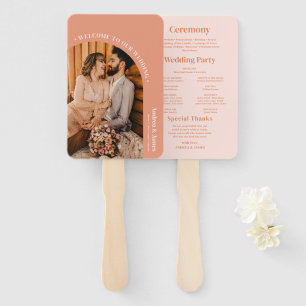 Éventail Orange Photo Boho Disco Wedding Programme