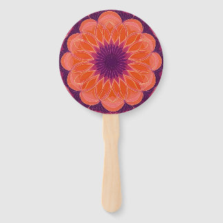 Éventail Orange vibre avec kaléidoscope à fleurs violettes