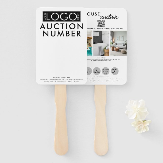 Éventail Pagaie d'enchère de l'agent immobilier (Devant et derrière)