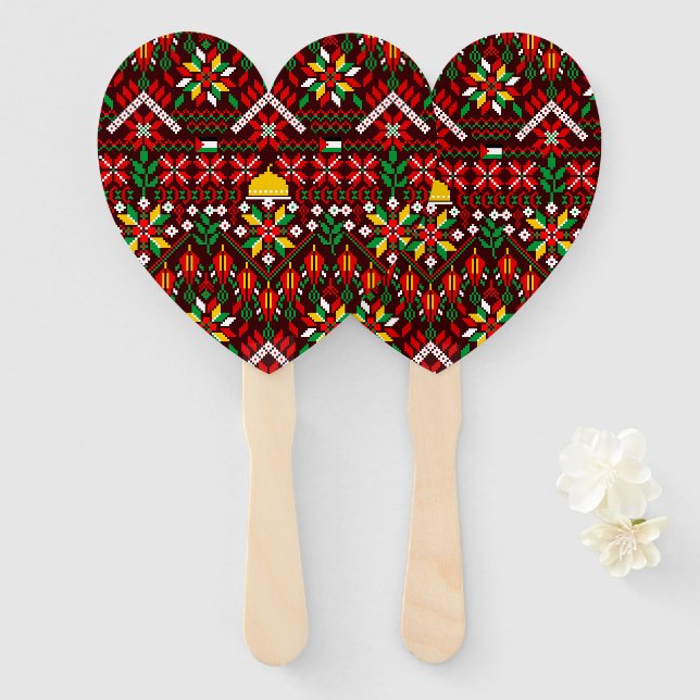 Éventail Palestine Tatreez Broderie traditionnelle (Devant et derrière)