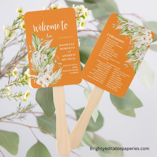 Éventail Pampas Grass Bright Terracotta Programme de mariag (Add a touch of nature to your wedding day.)