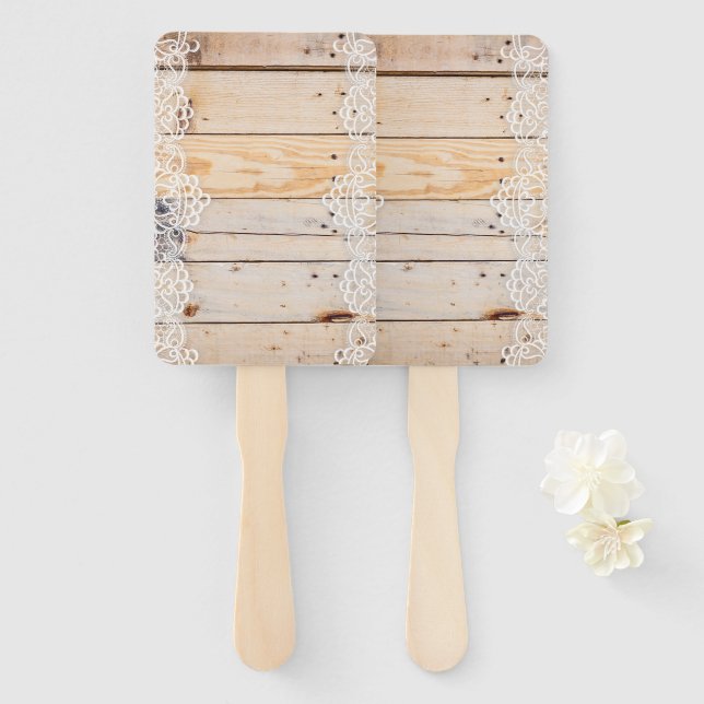 Éventail Panneau En Bois Clair Avec Dentelle Blanche (Devant et derrière)