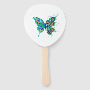 Éventail Papillon aux plumes de paon vert